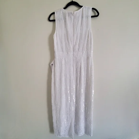 NWT Mac Duggal 93597 White Beaded Sleeveless Midi Sheath Dress -Size 8 - Picture 5 of 12
